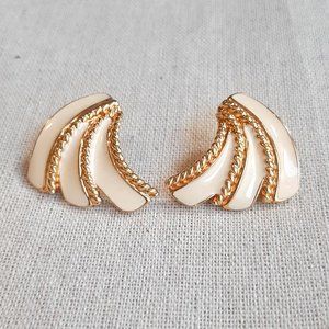 Anne Klein Signed Enamel & Gold Tone Fan Post Back Earrings